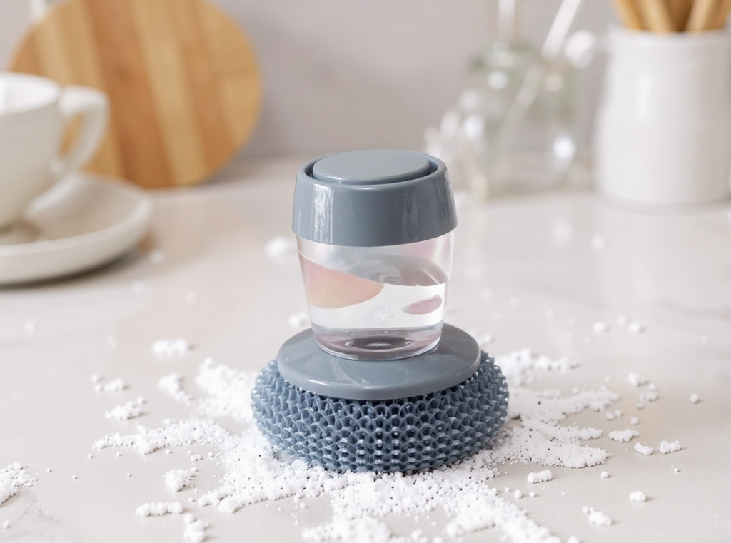 Soap-Dispensing Palm Scrubber | Press to Clean, No Mess