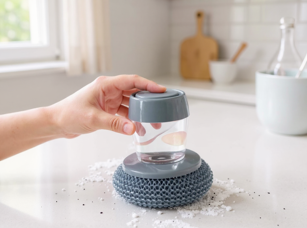 Soap-Dispensing Palm Scrubber | Press to Clean, No Mess