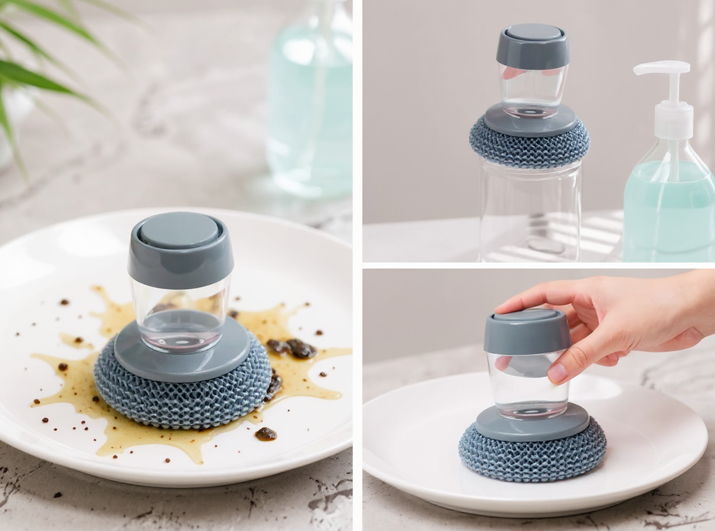 Soap-Dispensing Palm Scrubber | Press to Clean, No Mess