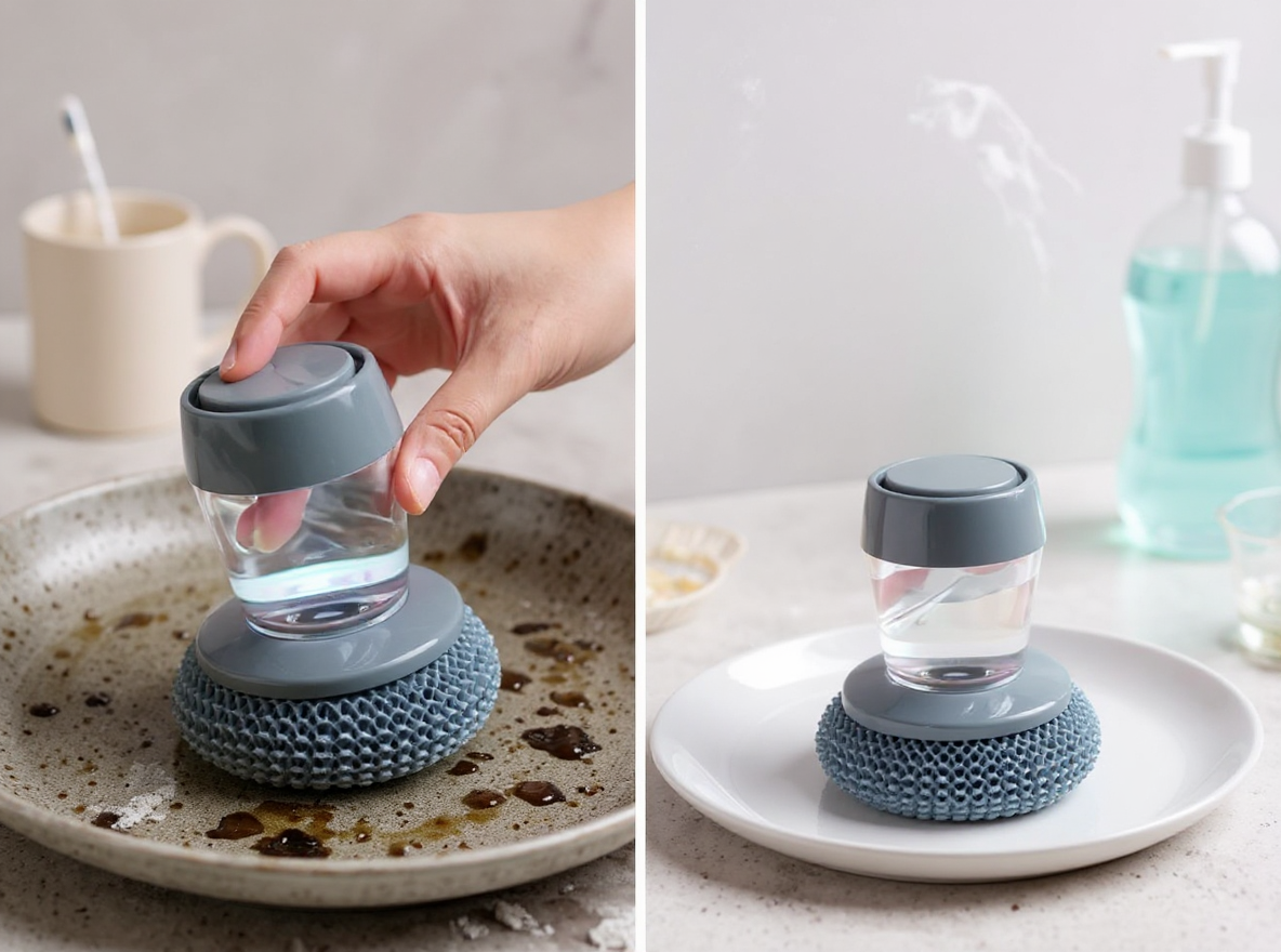 Soap-Dispensing Palm Scrubber | Press to Clean, No Mess
